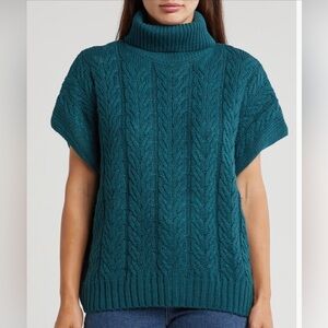 New SPLENDID Sleeveless Turtleneck Sweater Balsam/ Teal Cable Knit Women's XS